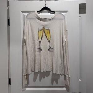 Wildfox Ivory Long Sleeve Top with Toasting Glasses